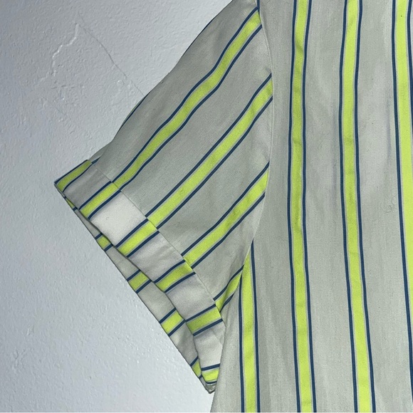 Rochelle Behrens The Shirt Short Sleeve Ruffled Collar Fluorescent Stripe Top - Picture 7 of 12
